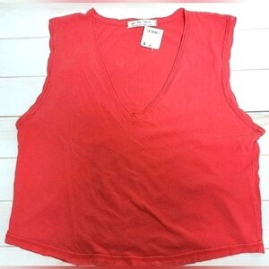 Free People We The Free Red Cropped Oversized V-Neck Sleeveless Top Small - NWT